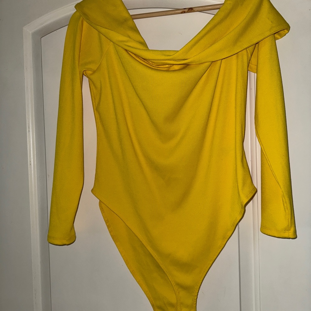 Sergio Hudson Bodysuit Womens Off the Shoulder Ribbed Yellow Large